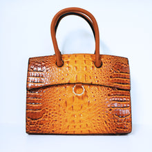 Load image into Gallery viewer, Brown Ring Accent Crocodile Satchel Bag | ALPHONSINA