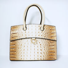 Load image into Gallery viewer, Beige Ring Accent Crocodile Satchel Bag | ALPHONSINA