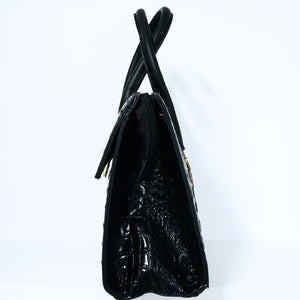 Black Ring Accent Crocodile Satchel Bag | ALPHONSINA