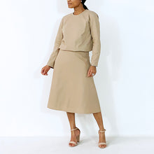 Load image into Gallery viewer, Tan Long Sleeves With Elastic Waist Top | ALPHONSINA