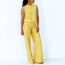 Load image into Gallery viewer, Golden Sleeveless Top With Elastic Waist | Silk | ALPHONSINA