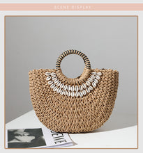 Load image into Gallery viewer, Tan Shell Decor Straw Bag | ALPHONSINA