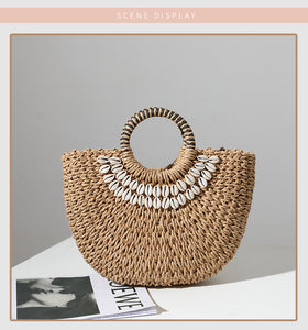 Tan Shell Decor Straw Bag | ALPHONSINA