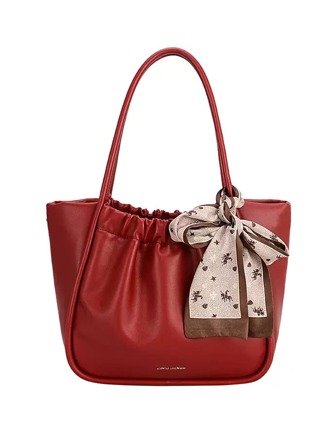 Top-Handle Red Satchel Bag With Scarf | ALPHONSINA