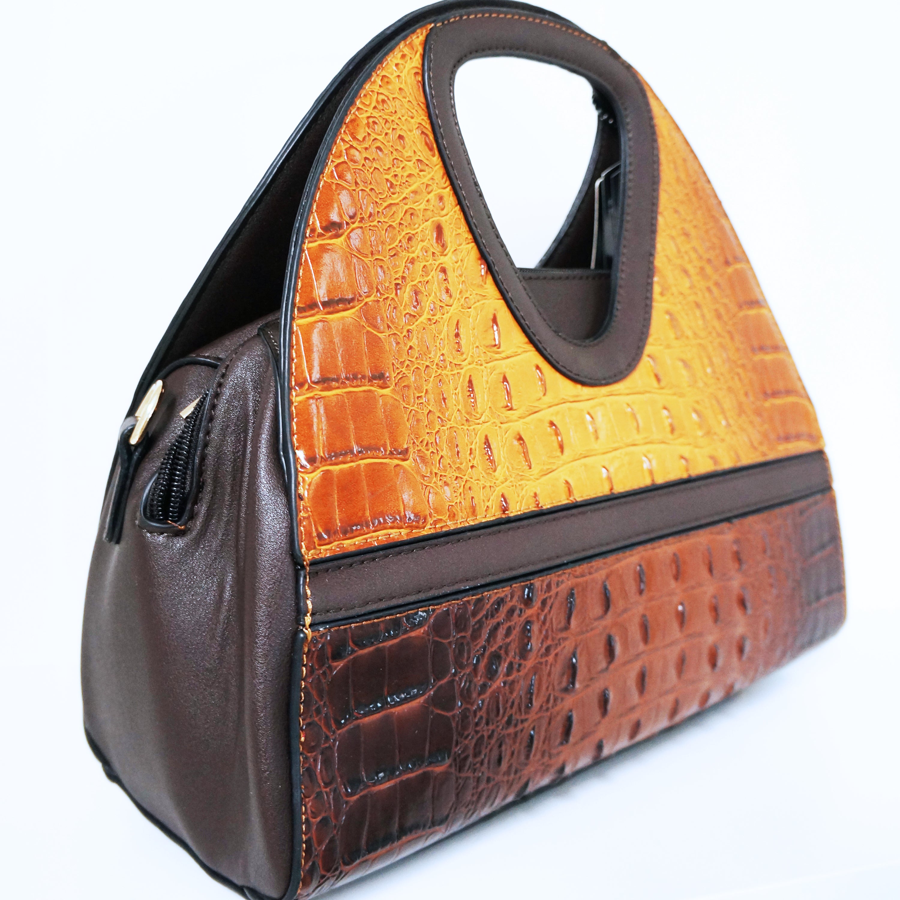 Brown Crocodile Satchel Bag | ALPHONSINA
