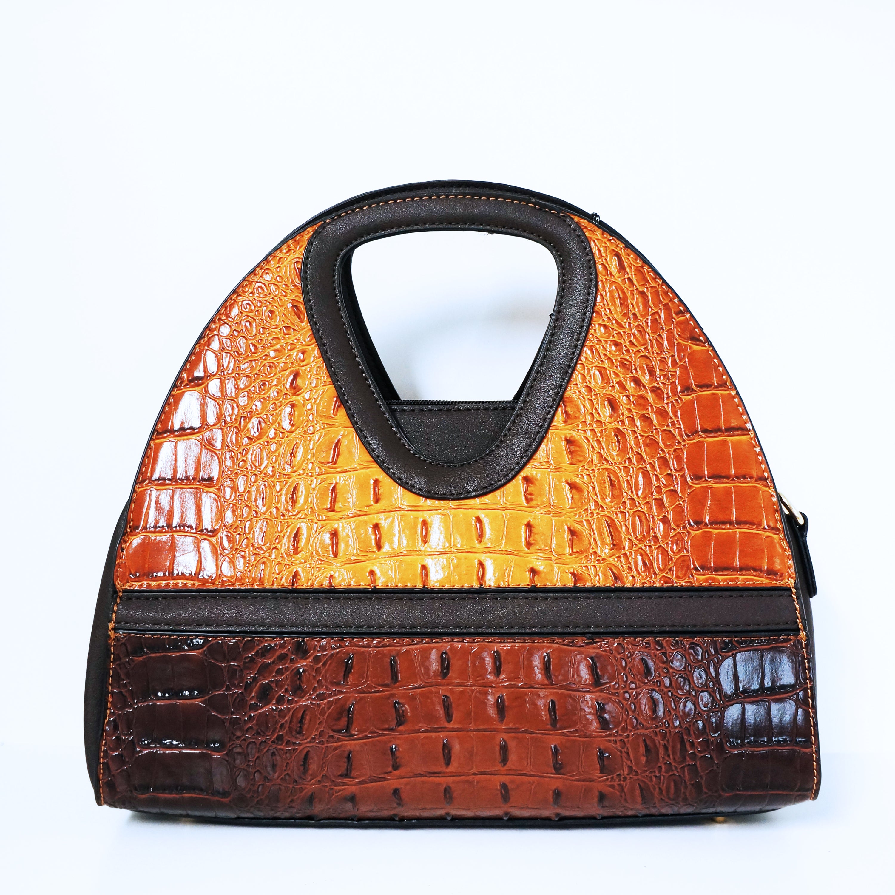 Brown Crocodile Satchel Bag | ALPHONSINA