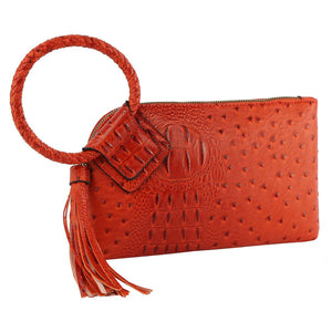 Red Orange Croc HandCuff Tassel Wristlet Clutch | ALPHONSINA