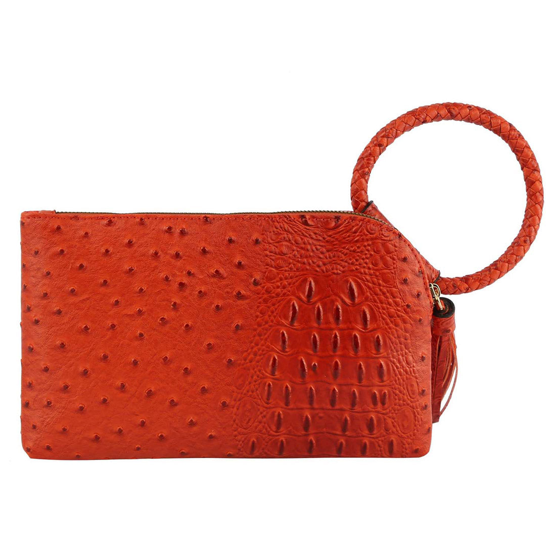 Red Orange Croc HandCuff Tassel Wristlet Clutch | ALPHONSINA