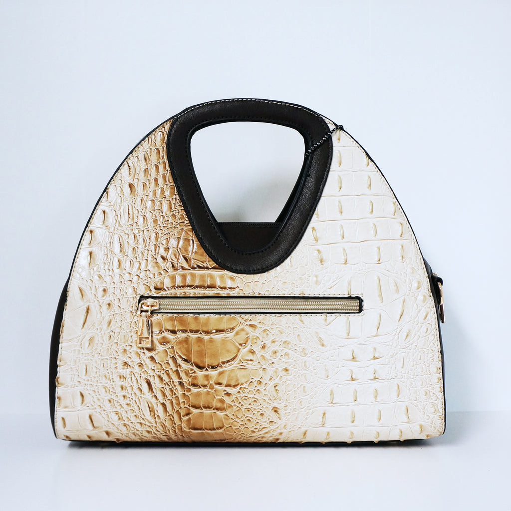 Beige Crocodile Satchel Bag | ALPHONSINA