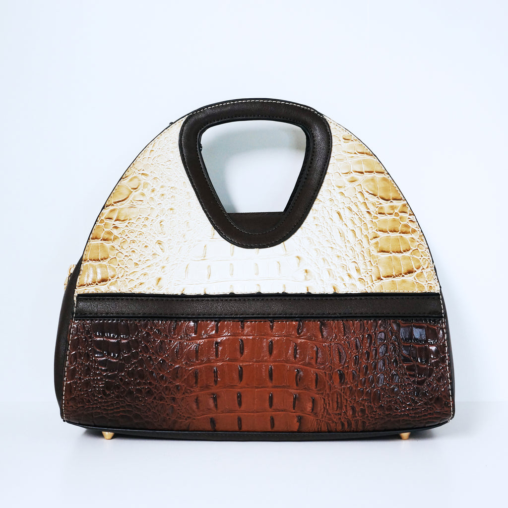 Beige Crocodile Satchel Bag | ALPHONSINA