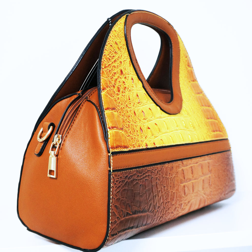 Yellow Crocodile Satchel Bag | ALPHONSINA