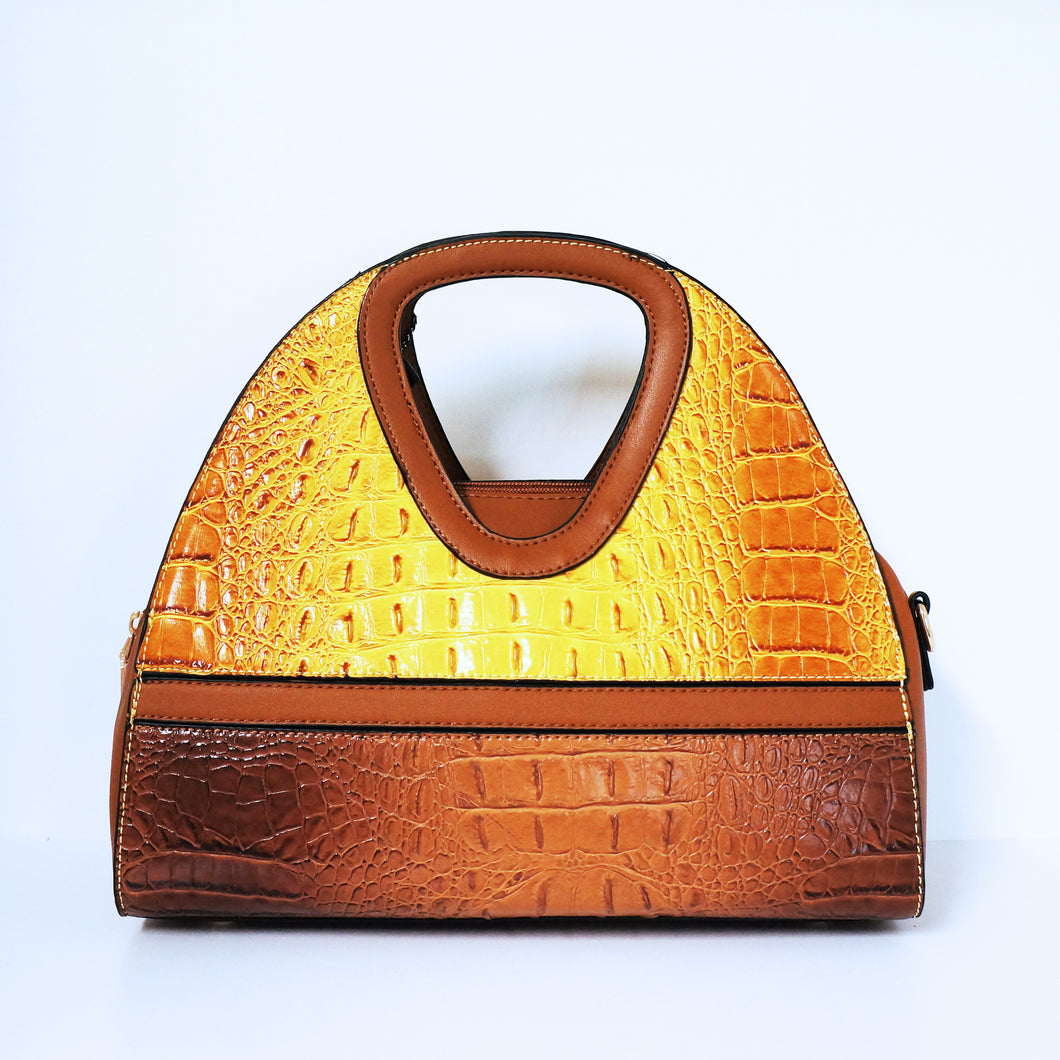 Yellow Crocodile Satchel Bag | ALPHONSINA