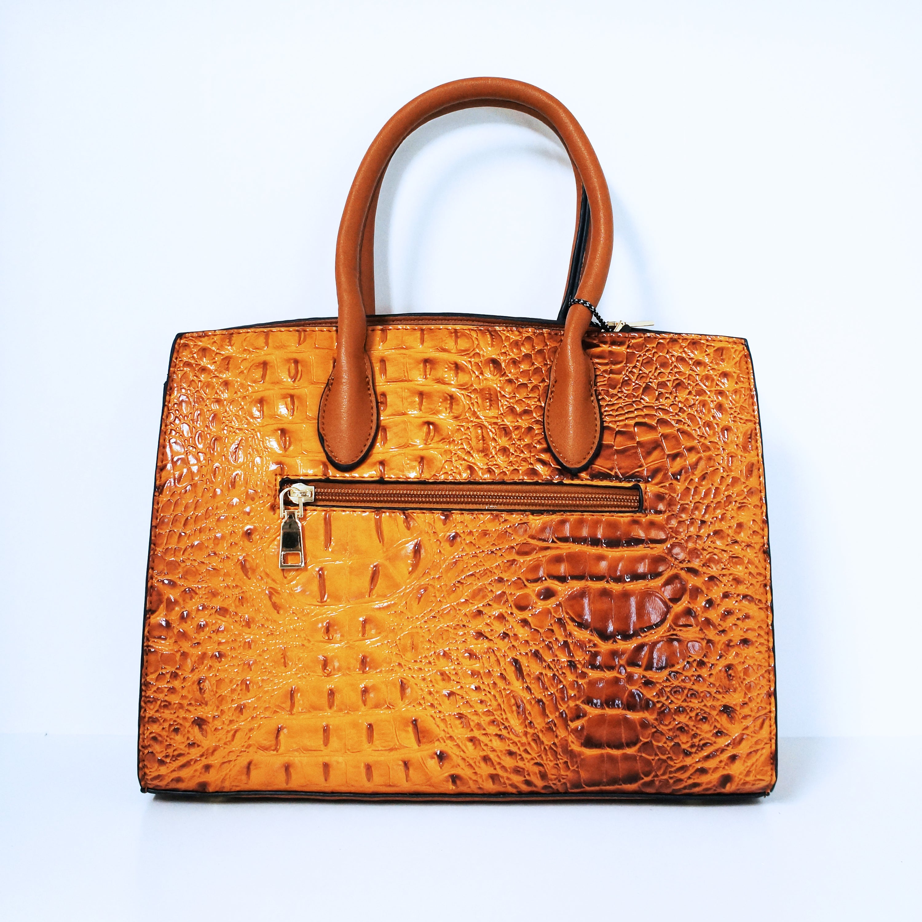 Brown Ring Accent Crocodile Satchel Bag | ALPHONSINA