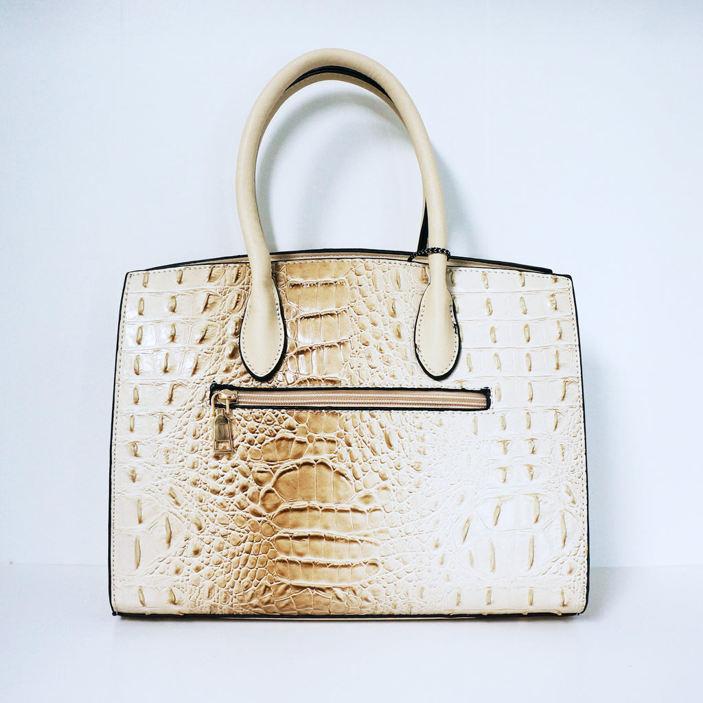 Beige Ring Accent Crocodile Satchel Bag | ALPHONSINA