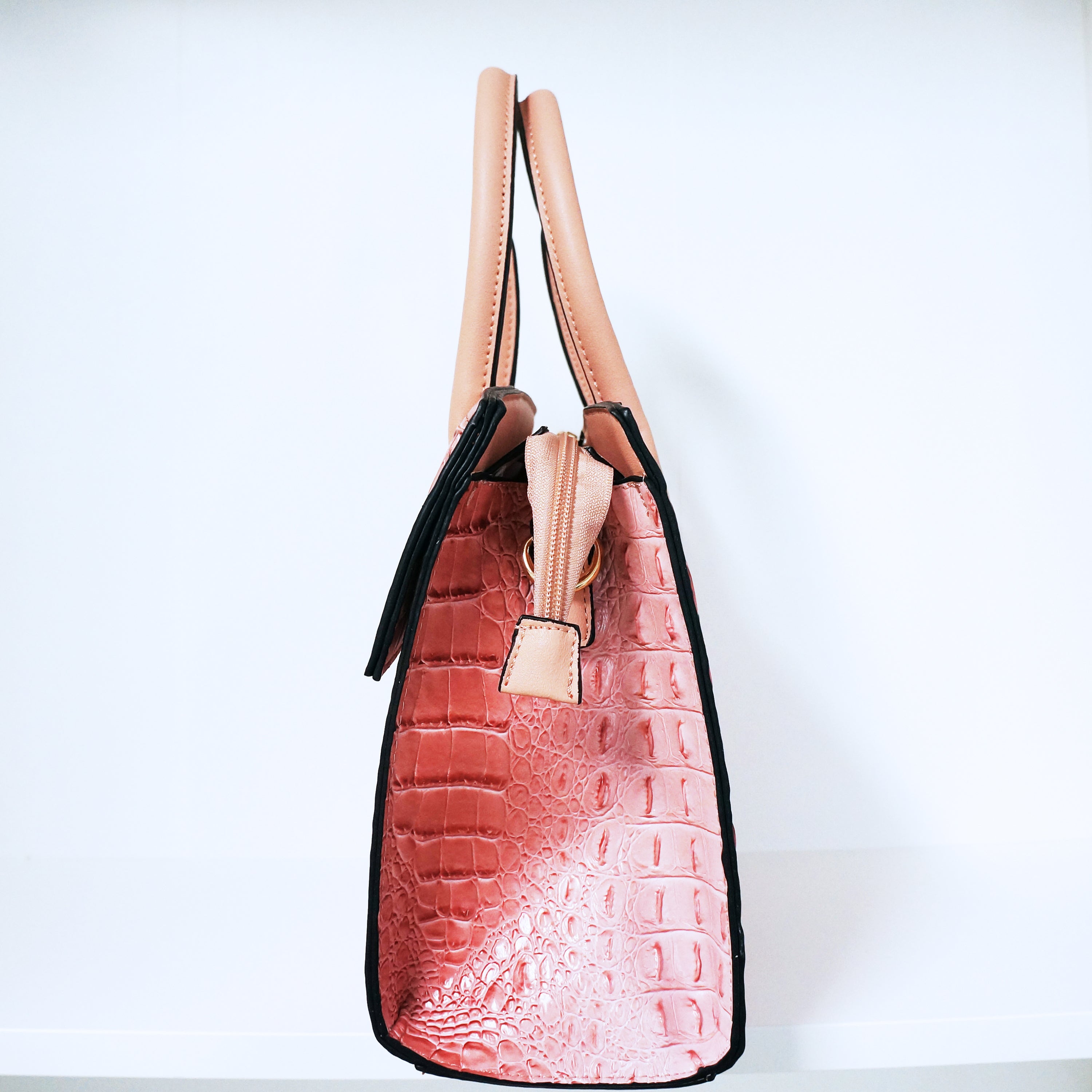 Pink Ring Accent Crocodile Satchel Bag | ALPHONSINA