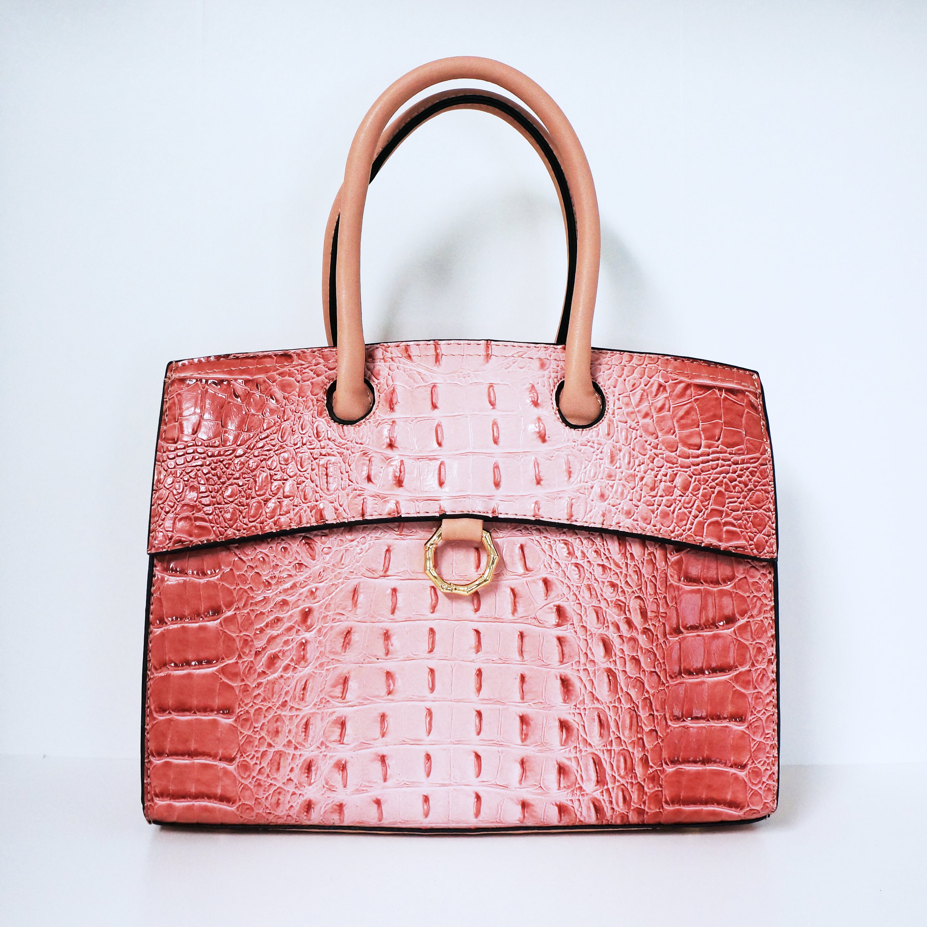 Pink Ring Accent Crocodile Satchel Bag | ALPHONSINA