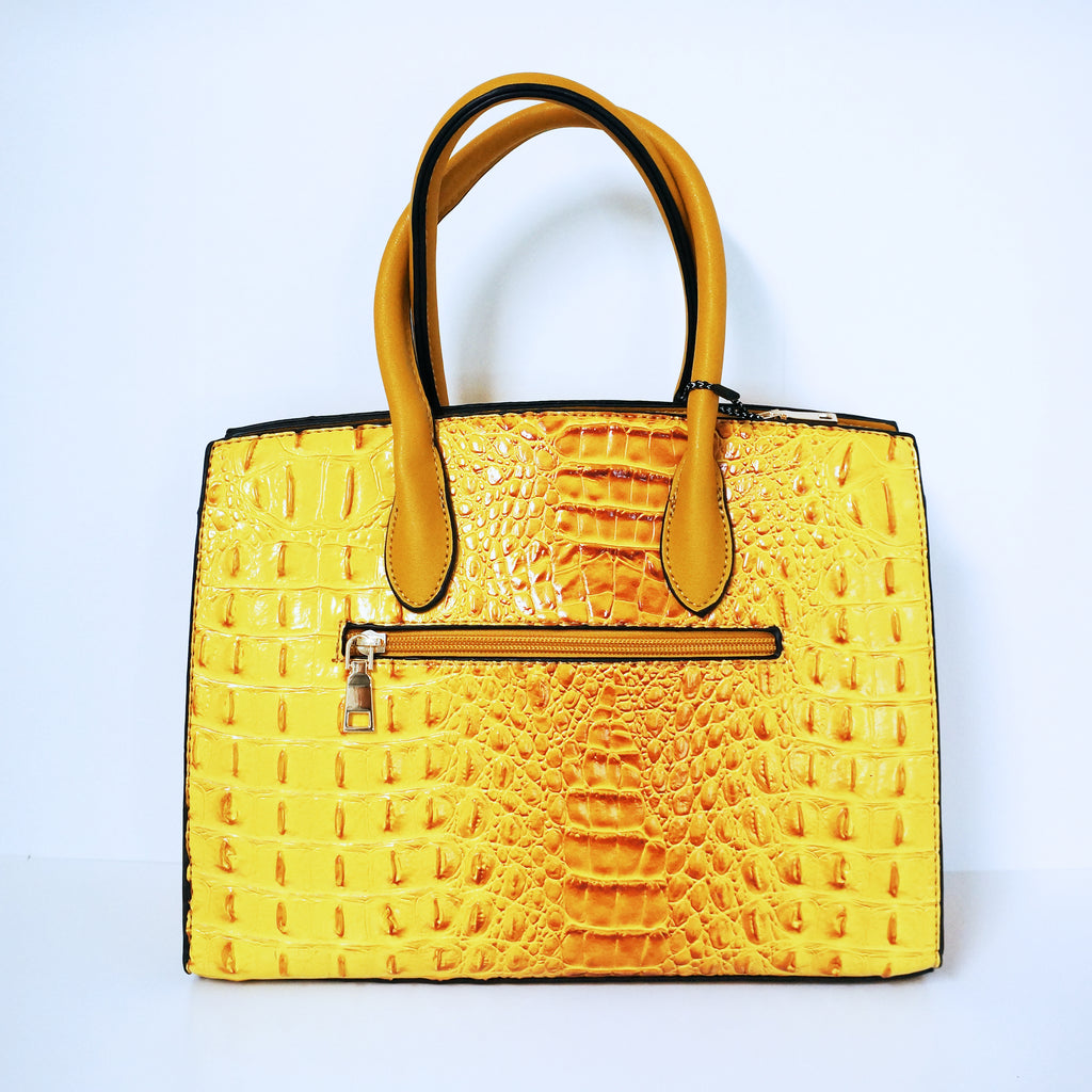 Yellow Ring Accent Crocodile Satchel Bag | ALPHONSINA