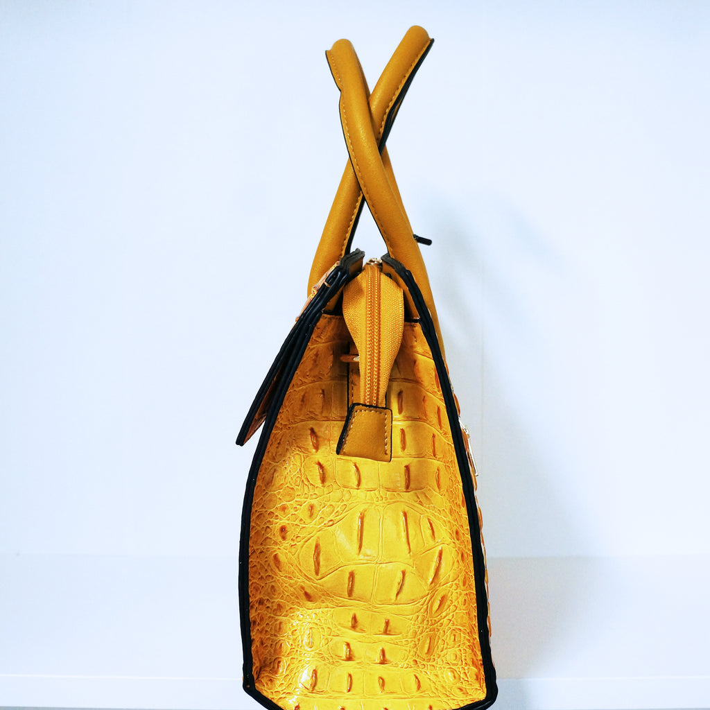 Yellow Ring Accent Crocodile Satchel Bag | ALPHONSINA