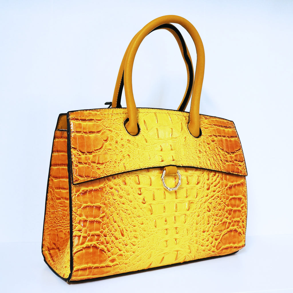 Yellow Ring Accent Crocodile Satchel Bag | ALPHONSINA