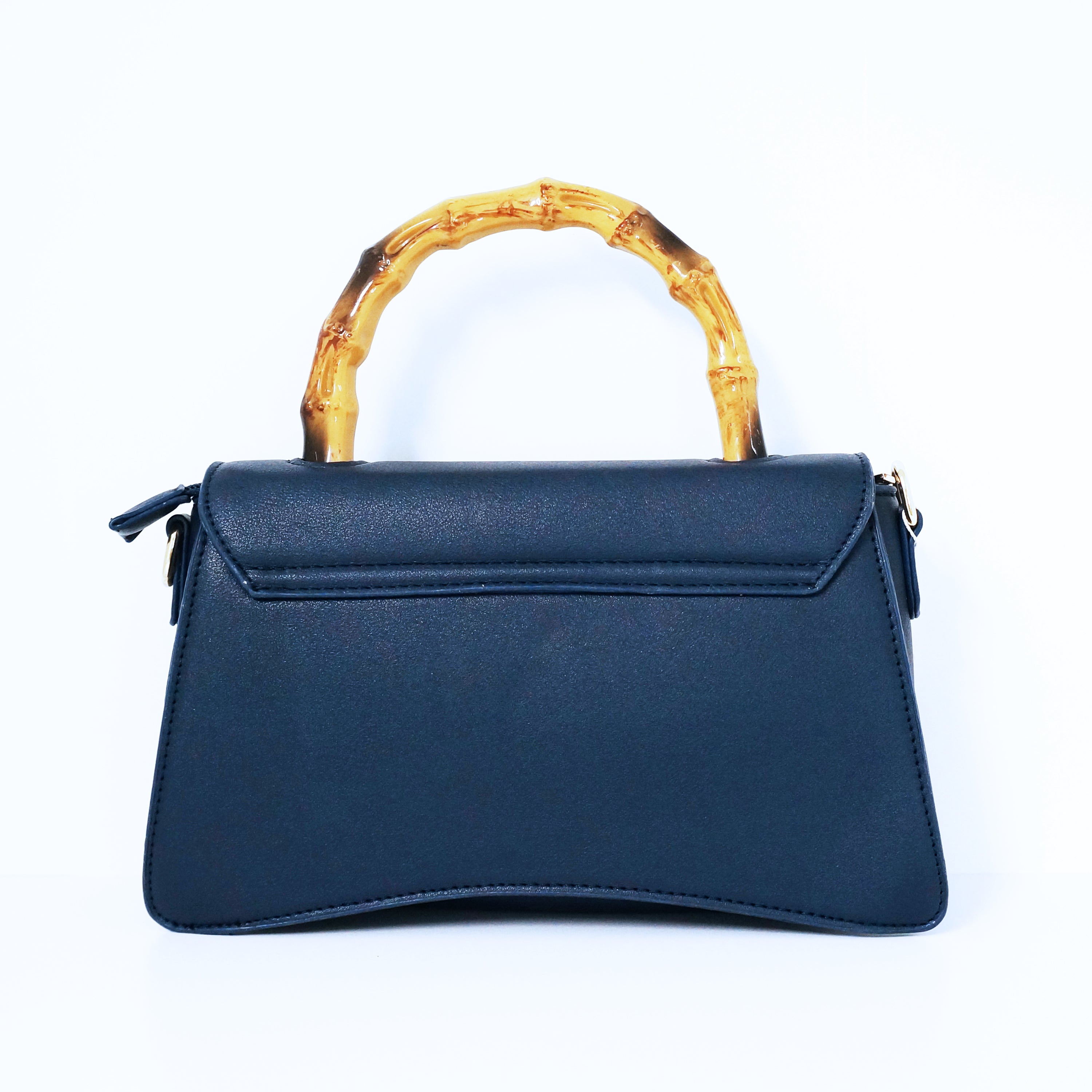Navy Bamboo Top Handle Flap Satchel Bag | ALPHONSINA