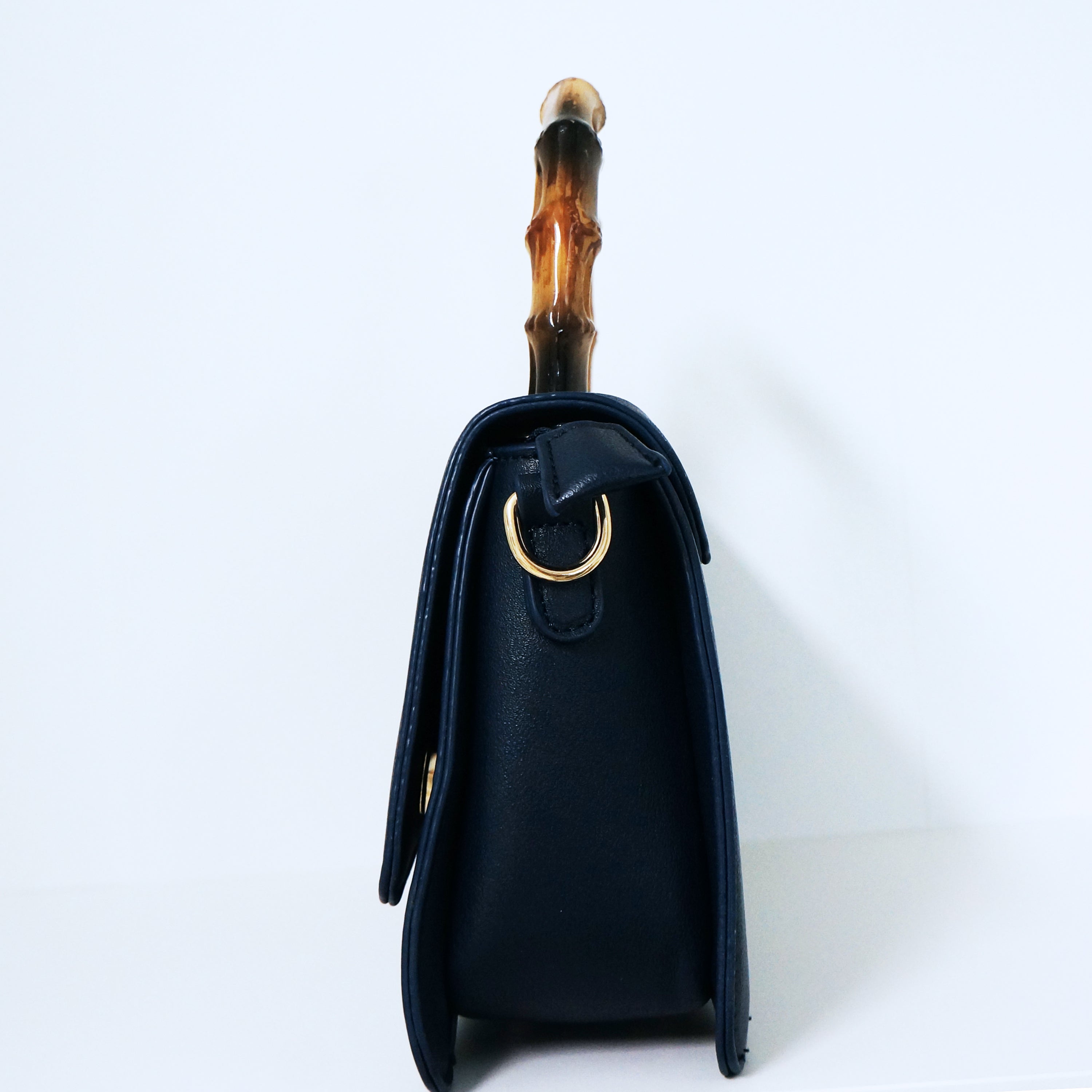 Navy Bamboo Top Handle Flap Satchel Bag | ALPHONSINA