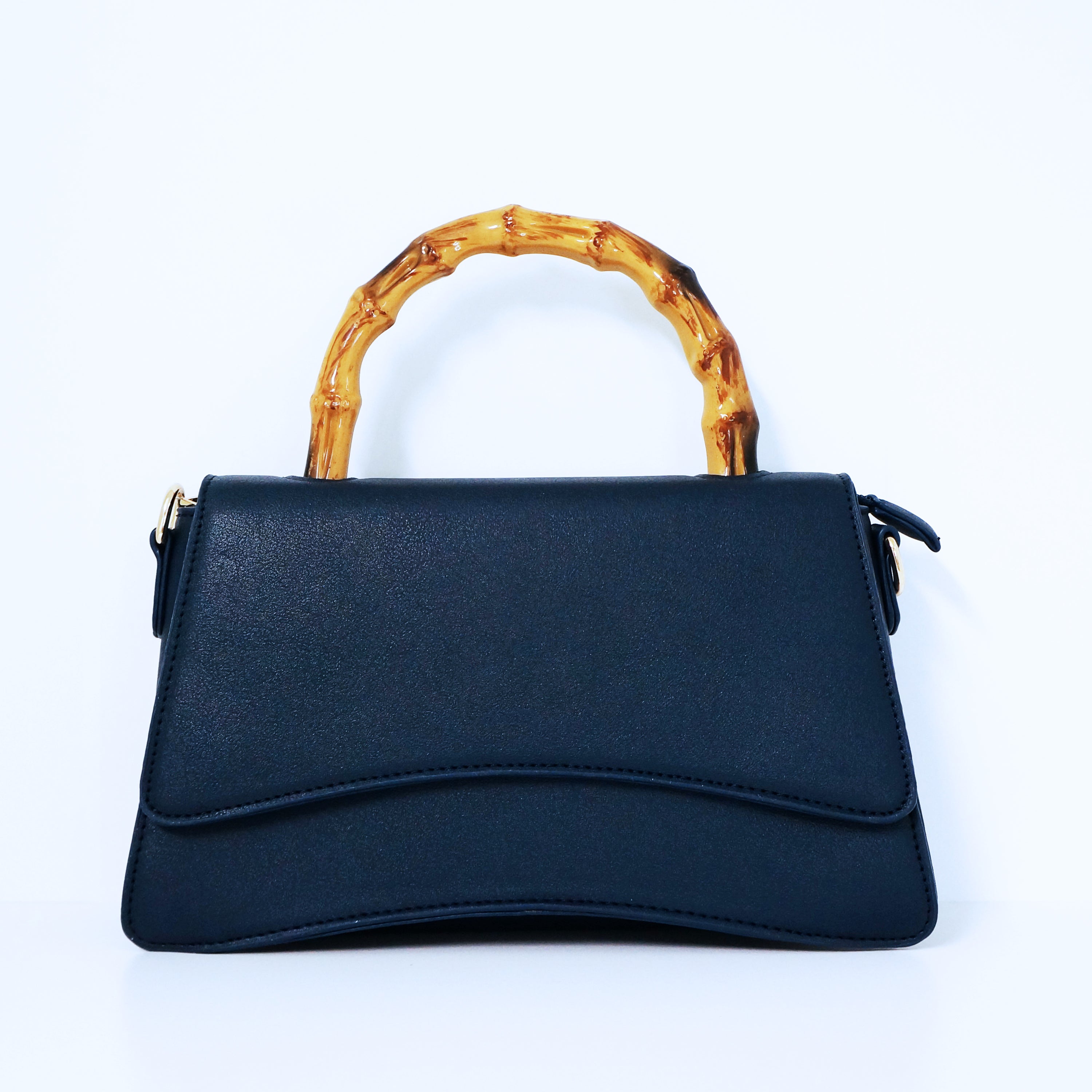 Navy Bamboo Top Handle Flap Satchel Bag | ALPHONSINA