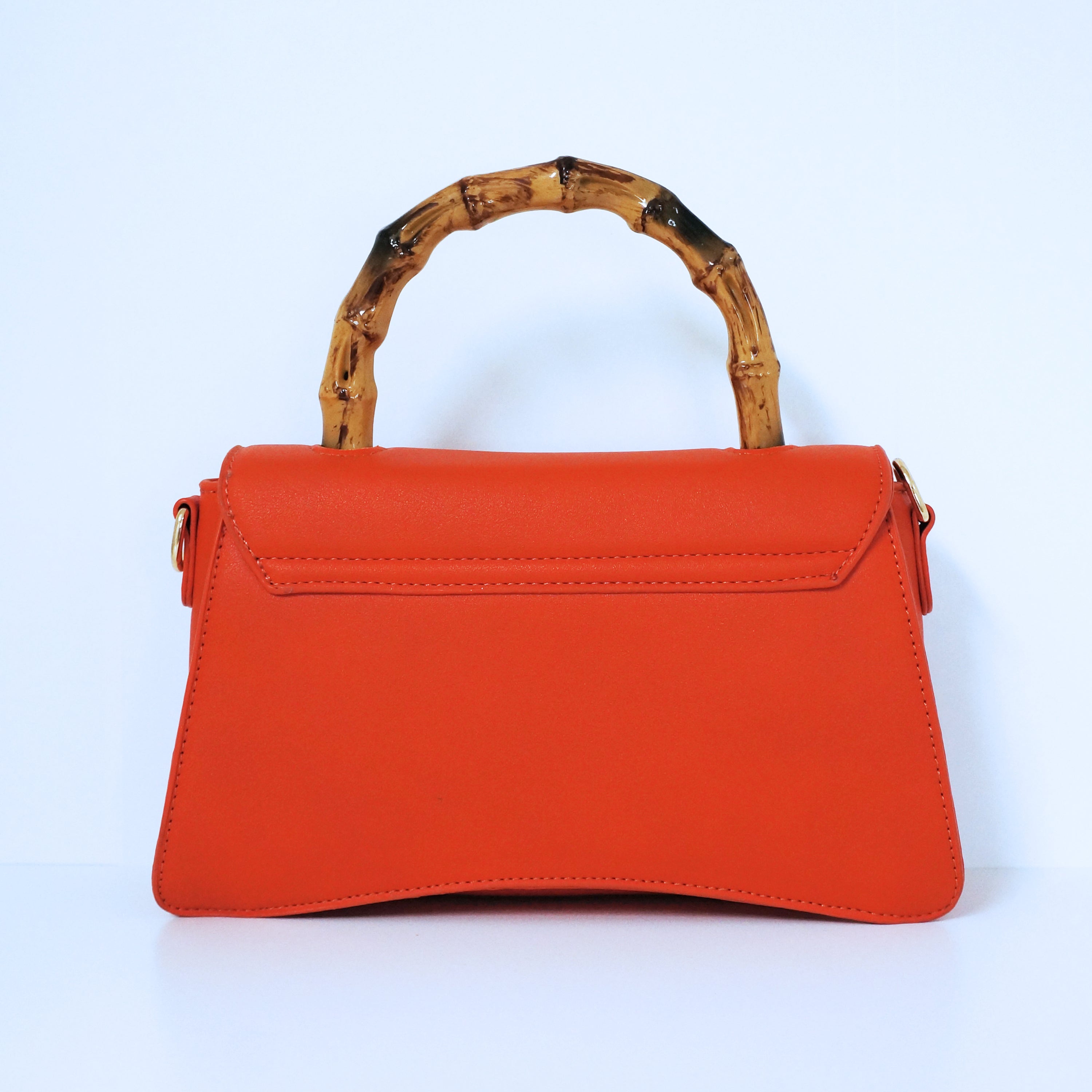 Orange Bamboo Top Handle Flap Satchel Bag | ALPHONSINA