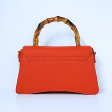 Load image into Gallery viewer, Orange Bamboo Top Handle Flap Satchel Bag | ALPHONSINA