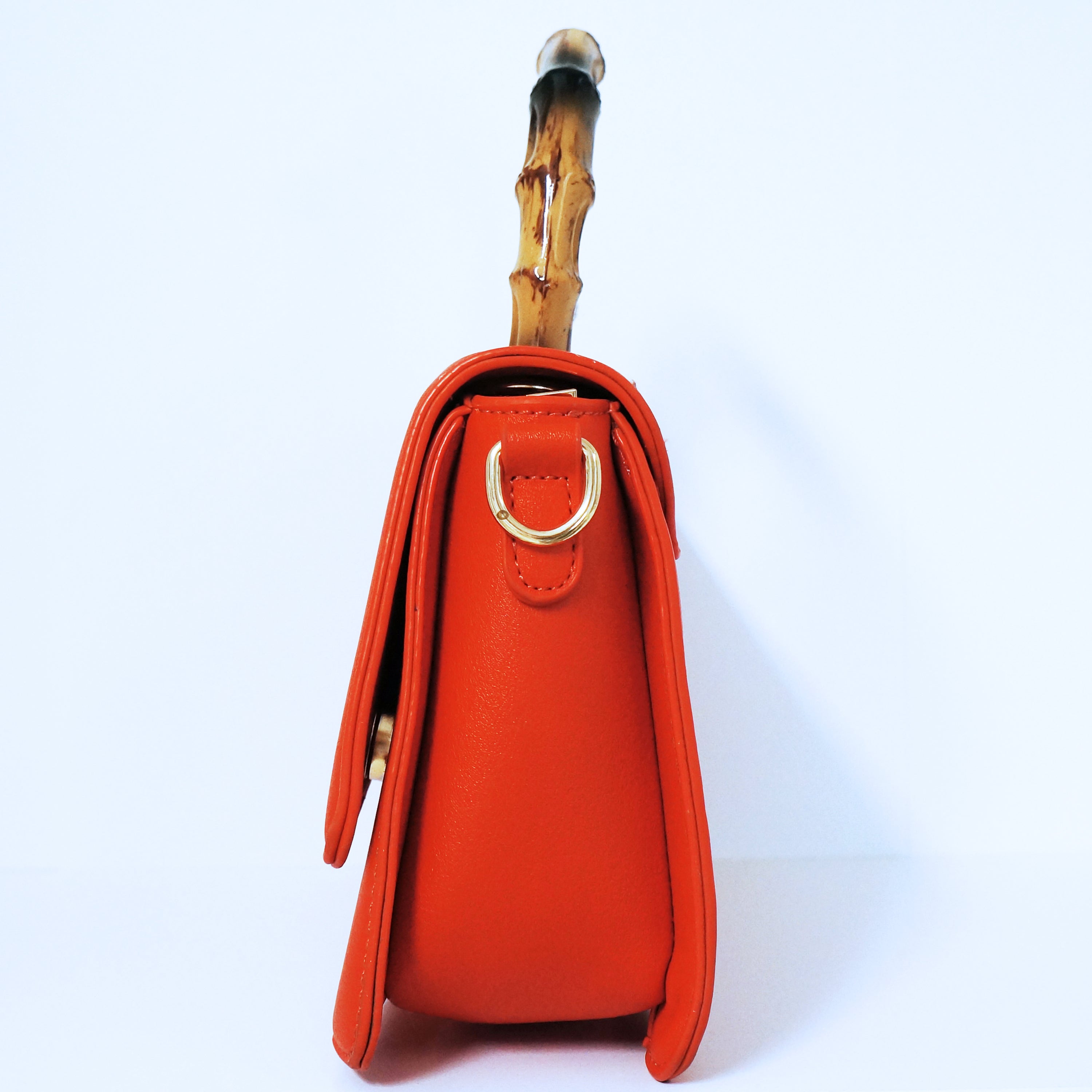 Orange Bamboo Top Handle Flap Satchel Bag | ALPHONSINA