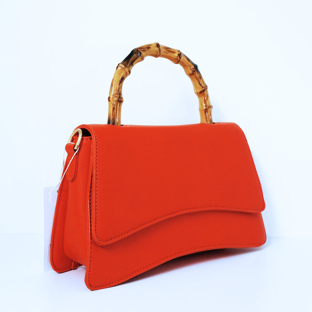 Orange Bamboo Top Handle Flap Satchel Bag | ALPHONSINA