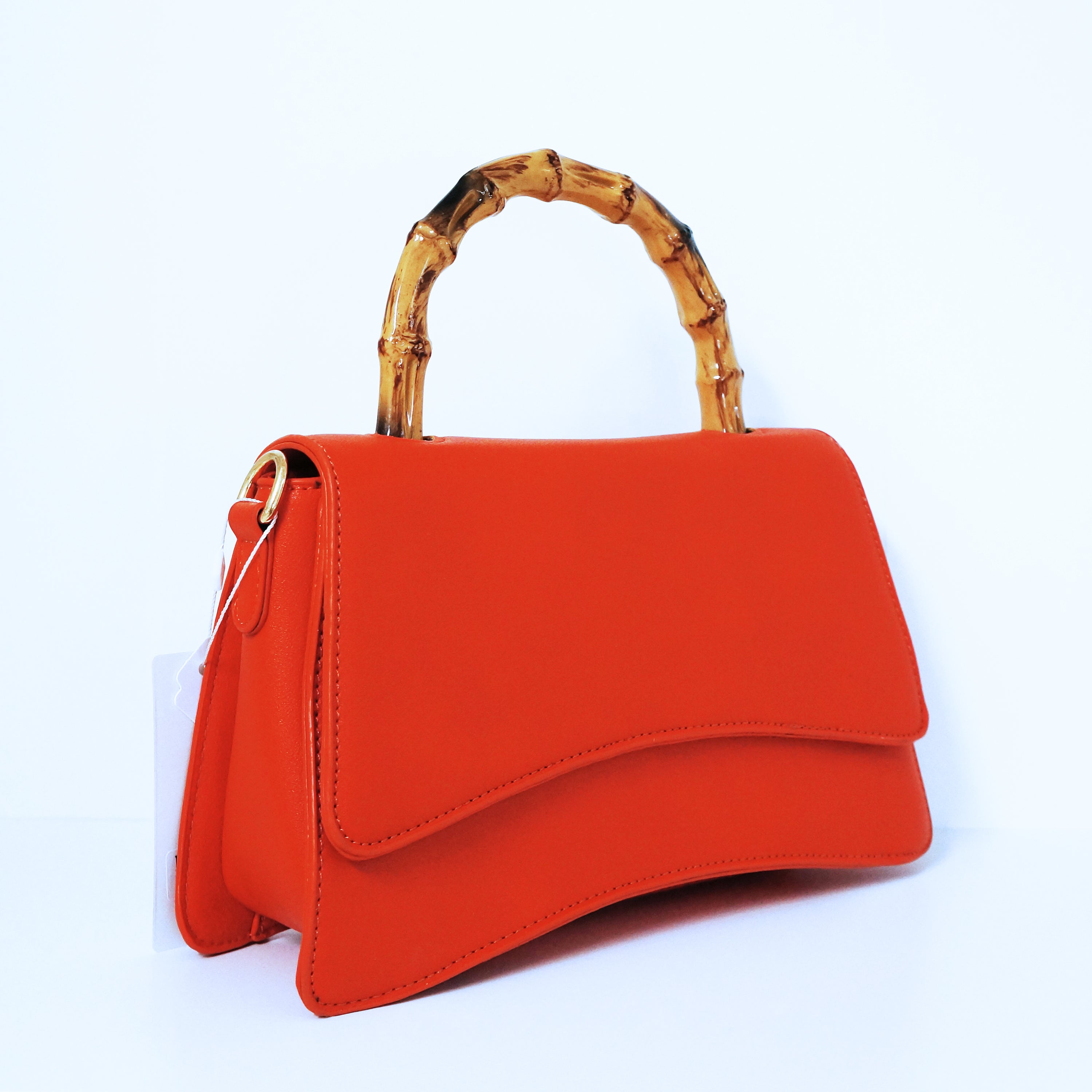 Orange Bamboo Top Handle Flap Satchel Bag | ALPHONSINA