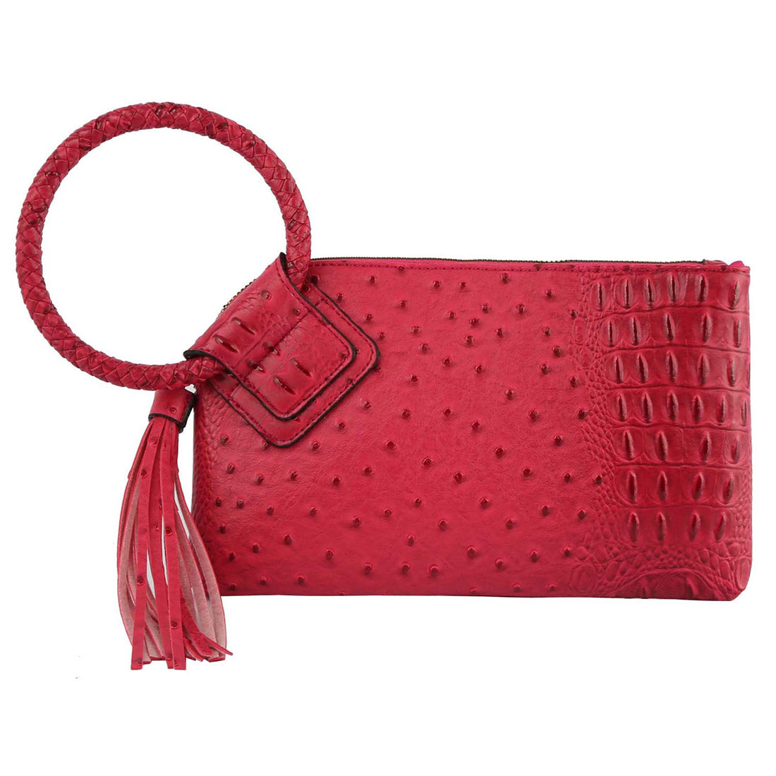 Fuchsia Croc HandCuff Tassel Wristlet Clutch | ALPHONSINA