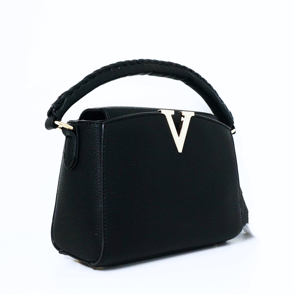 Black V- Accent Satchel Bag | ALPHONSINA