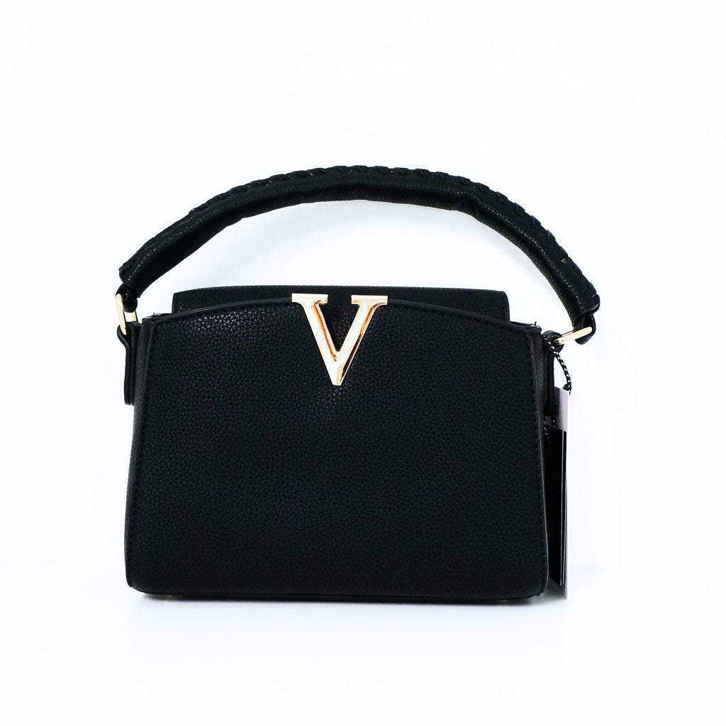 Black V- Accent Satchel Bag | ALPHONSINA