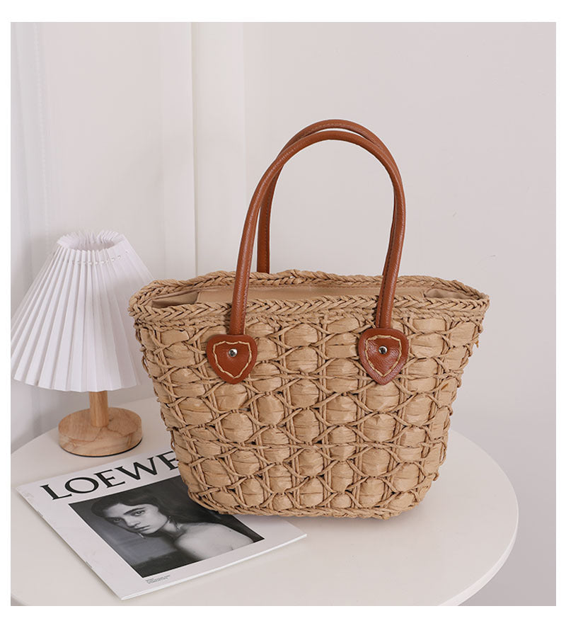 Tan Straw Hand Tote Bag | ALPHONSINA