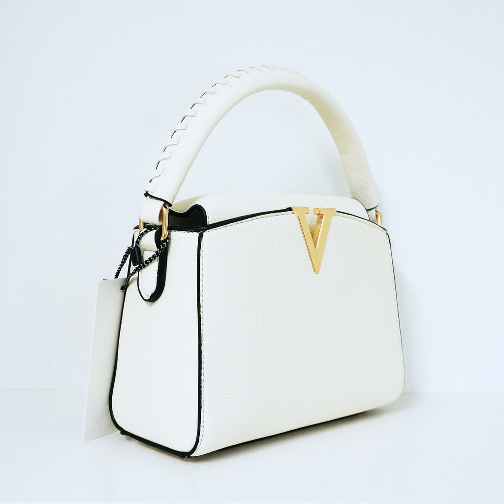 White V- Accent Satchel Bag | ALPHONSINA