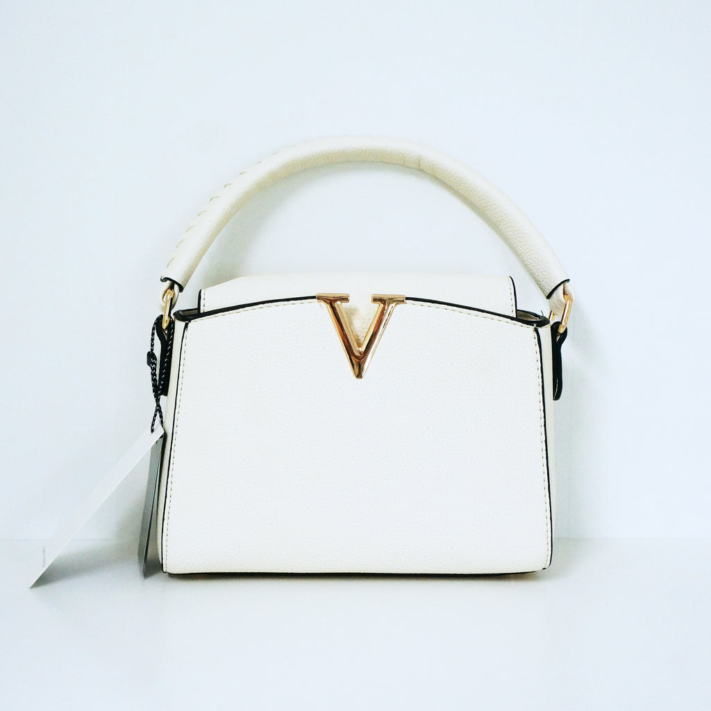 White V- Accent Satchel Bag | ALPHONSINA