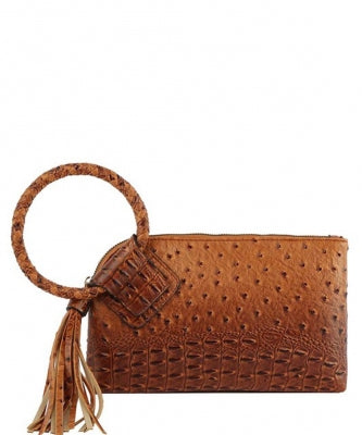 Brown Croc HandCuff Tassel Wristlet Clutch | ALPHONSINA