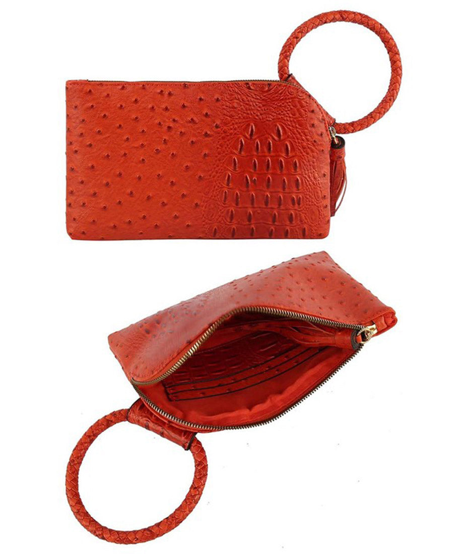Fuchsia Croc HandCuff Tassel Wristlet Clutch | ALPHONSINA
