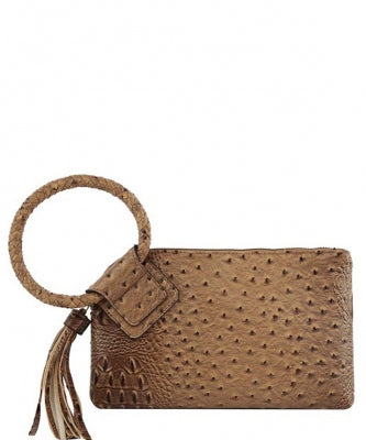 Tan Croc HandCuff Tassel Wristlet Clutch | ALPHONSINA