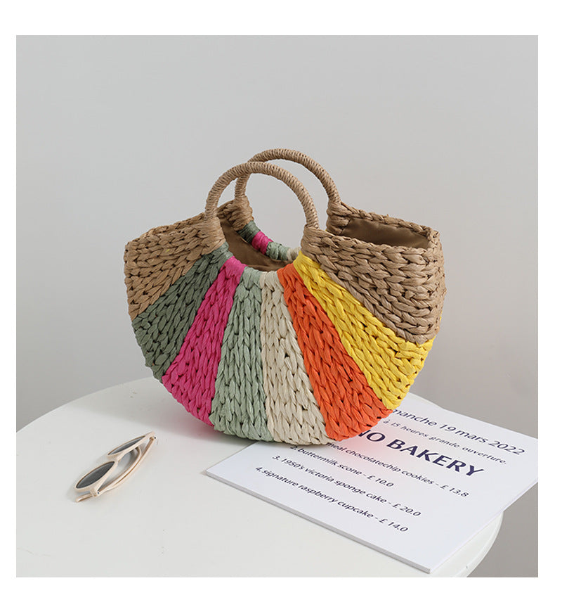 Tan-Multi Color Straw Bag | ALPHONSINA