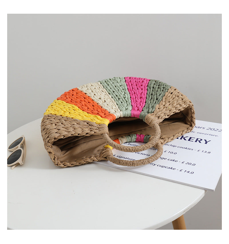 Tan-Multi Color Straw Bag | ALPHONSINA