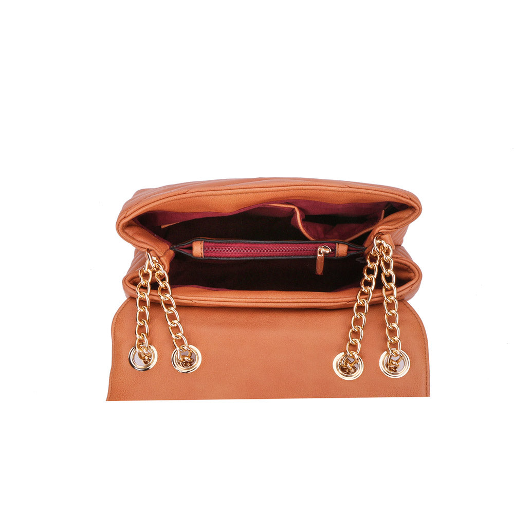 Tan Chevron Embossed Chained Bag | ALPHONSINA