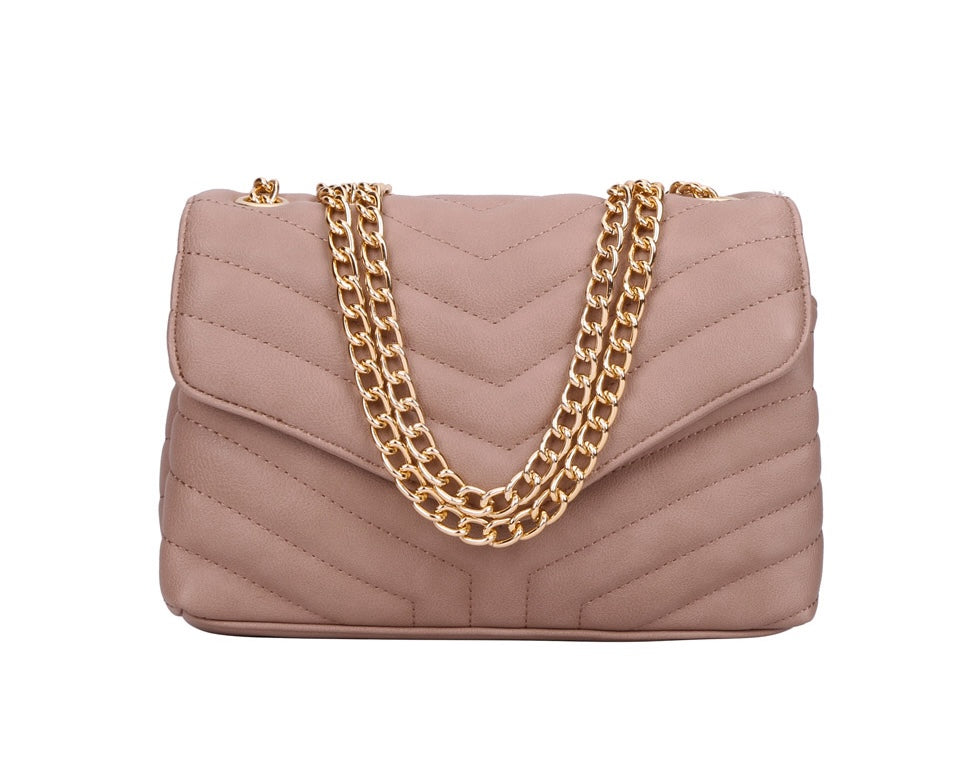 Tan Chevron Embossed Chained Bag | ALPHONSINA