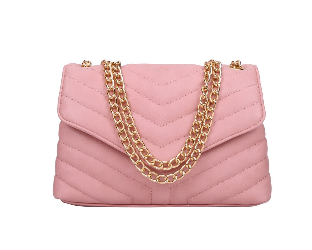 Pink Chevron Embossed Chained Bag | ALPHONSINA