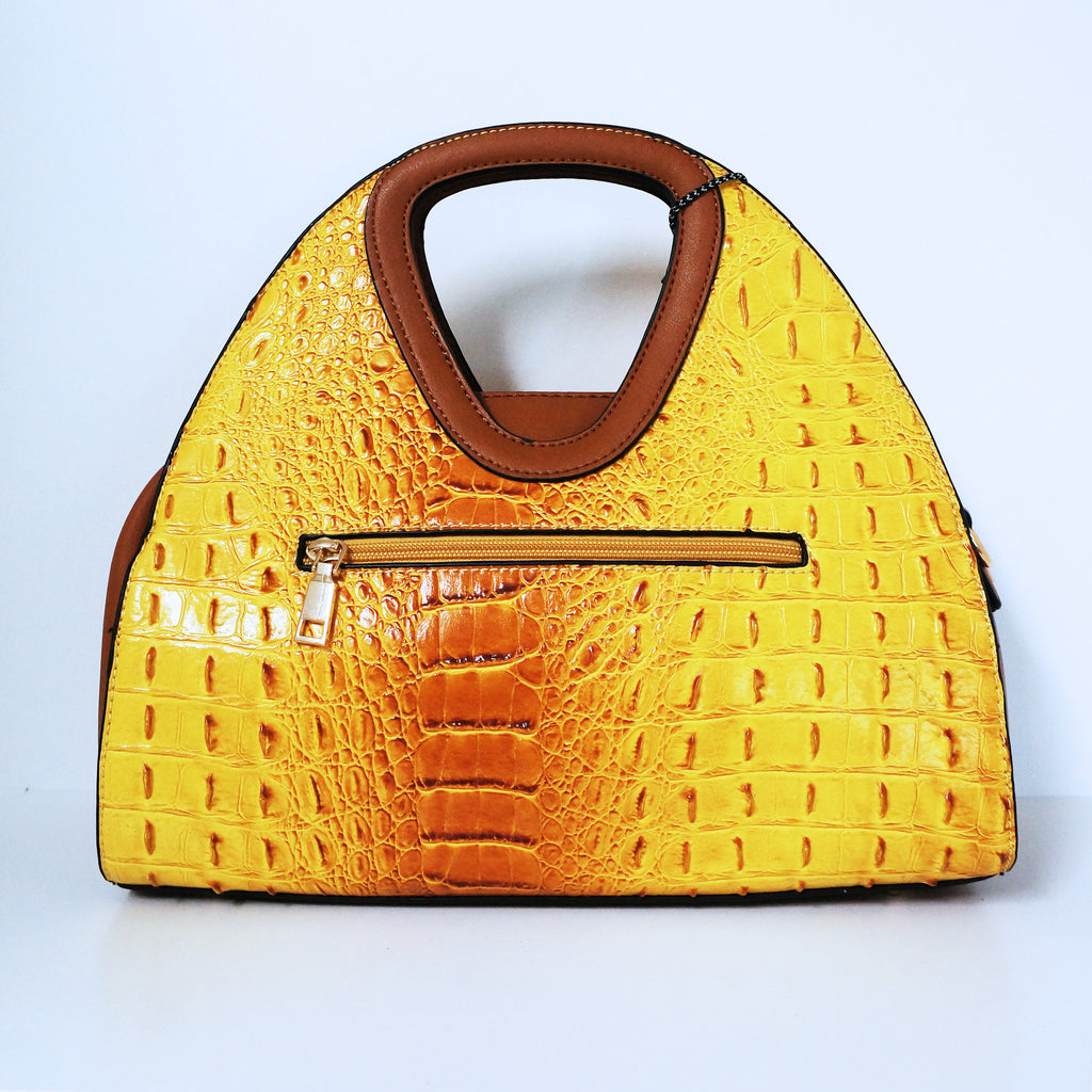 Yellow Crocodile Satchel Bag | ALPHONSINA