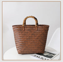 Load image into Gallery viewer, Brown Bamboo Handle Straw Shopper Bag | ALPHONSINA