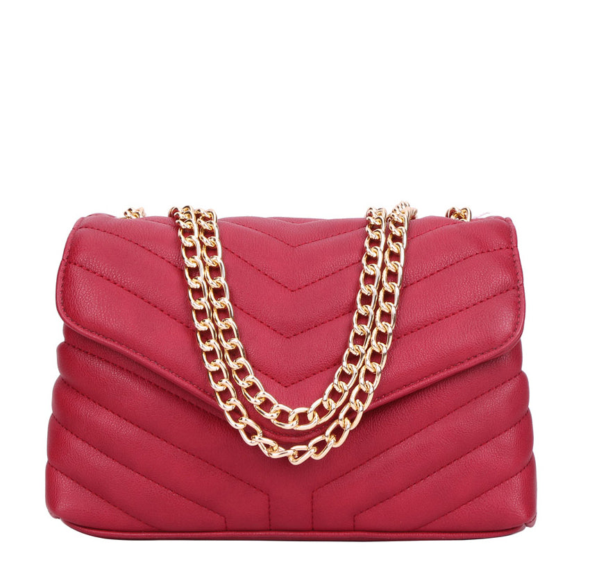 Red Chevron Embossed Chained Bag | ALPHONSINA