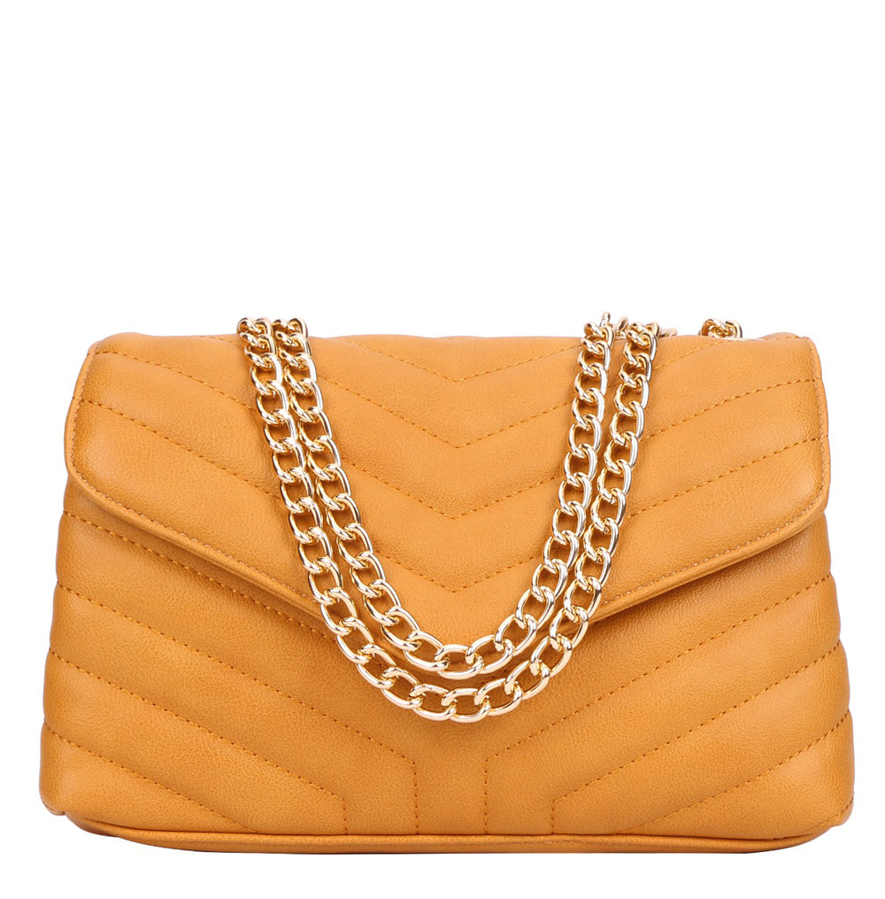 Yellow Chevron Embossed Chained Bag | ALPHONSINA