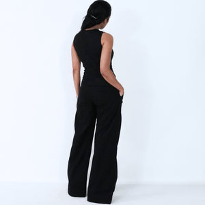 Black Wide Legs High Waist Pants | Cotton | ALPHONSINA